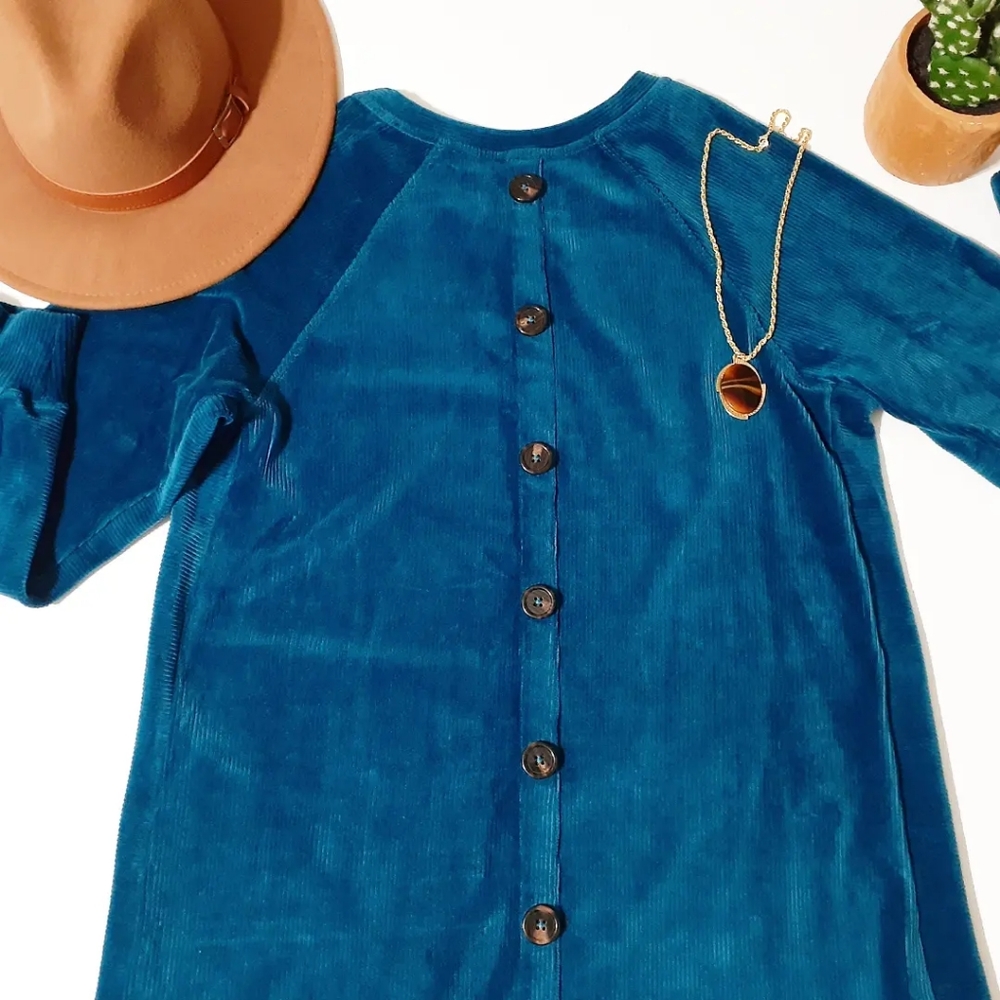 Soft Surroundings Dark Teal Velour Button-Back Sweater